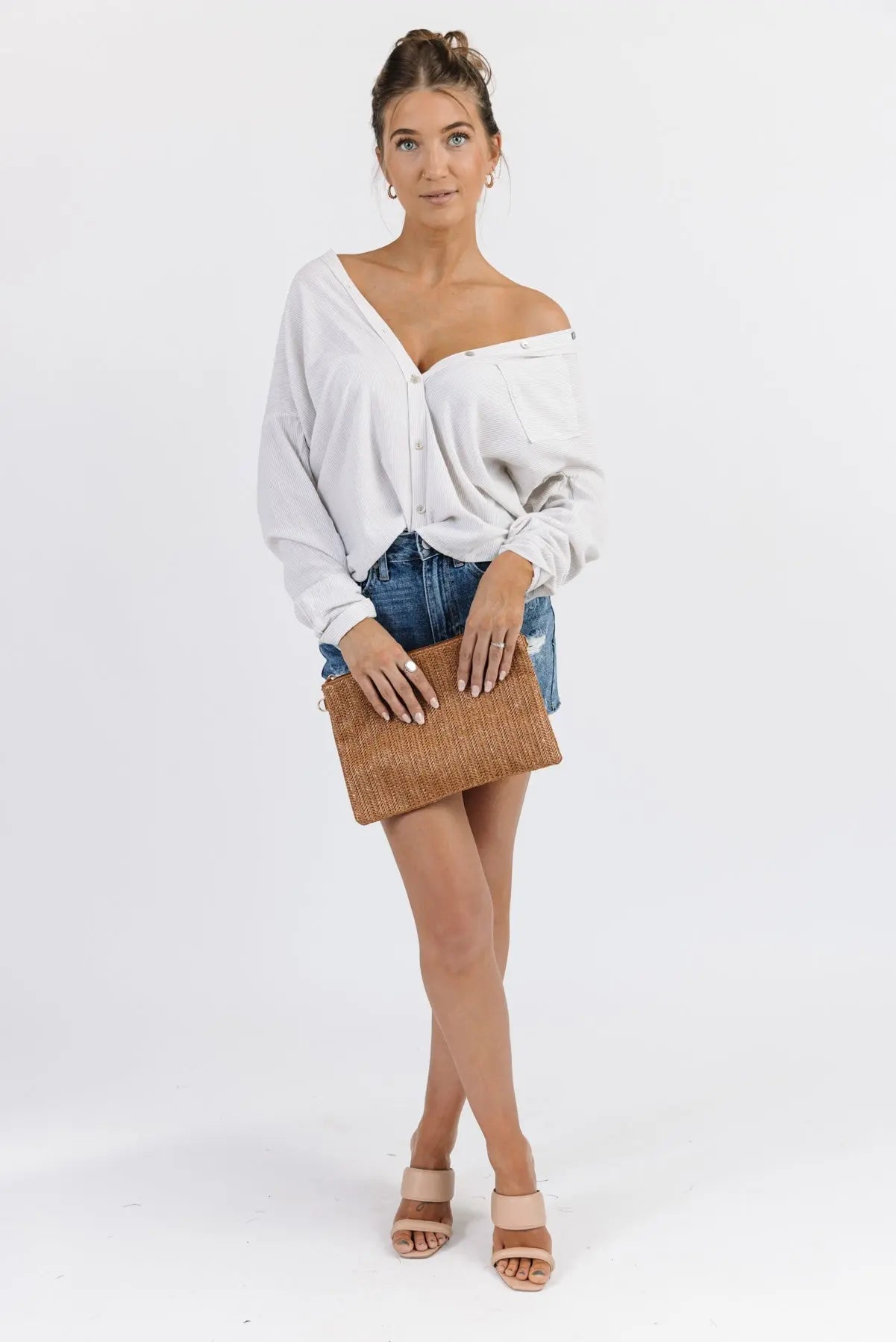 Jodie Natural Thin Stripe Button Down - FINAL SALE - JO+CO