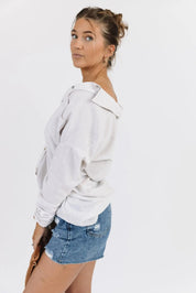 Jodie Natural Thin Stripe Button Down - FINAL SALE - JO+CO