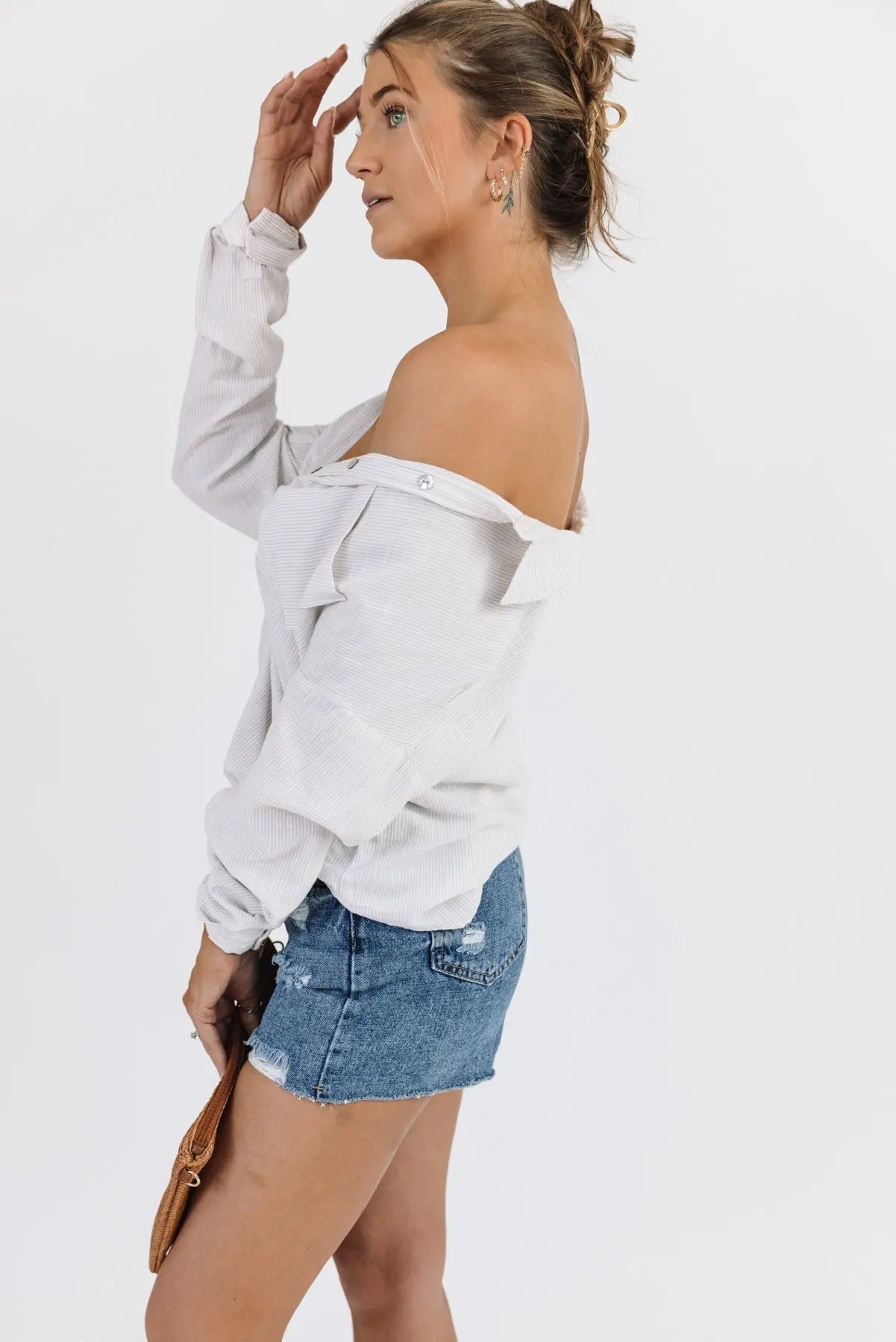 Jodie Natural Thin Stripe Button Down - FINAL SALE - JO+CO