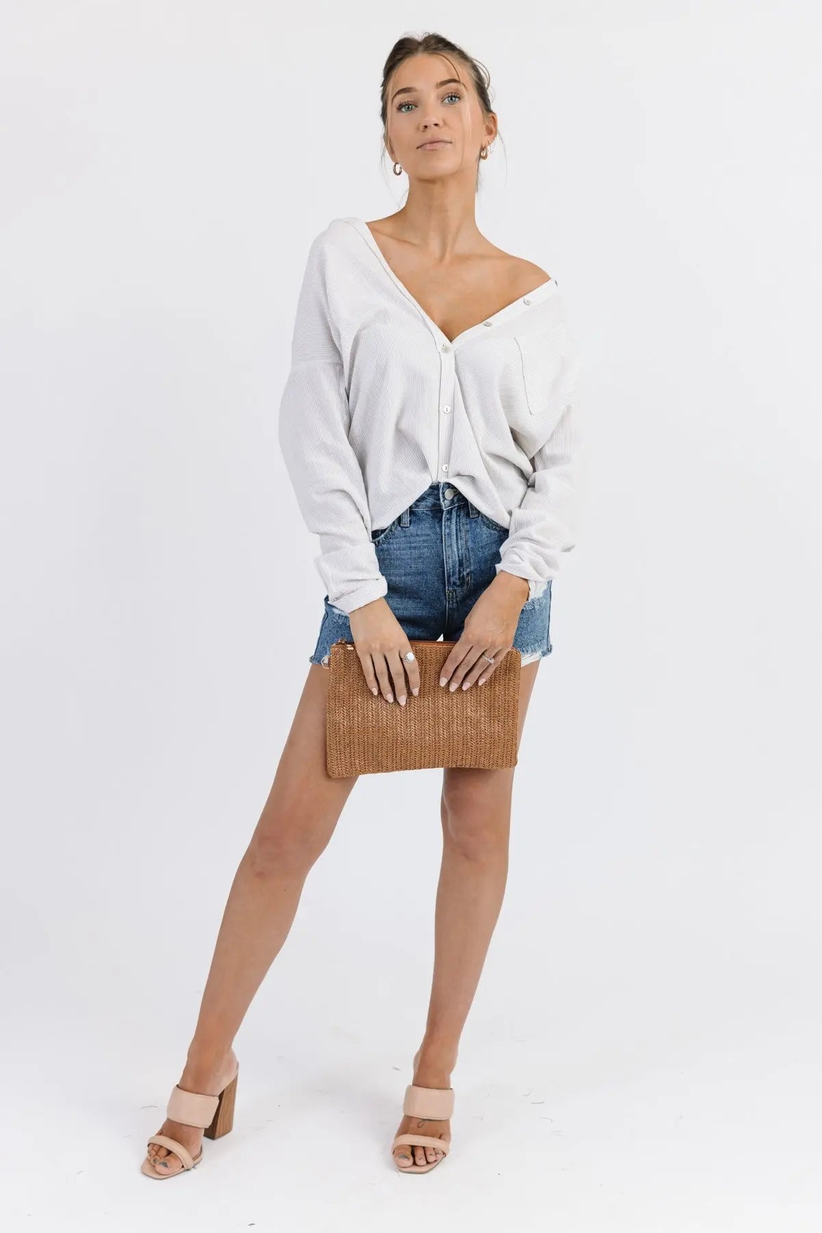 Jodie Natural Thin Stripe Button Down - FINAL SALE - JO+CO