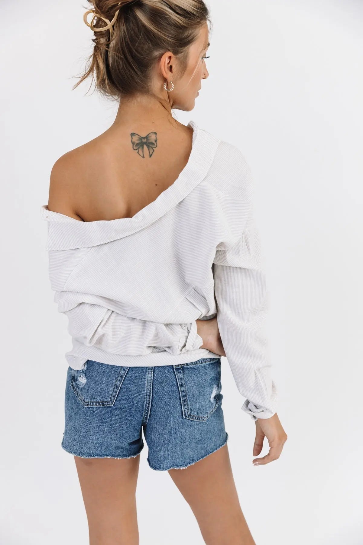 Jodie Natural Thin Stripe Button Down - FINAL SALE - JO+CO