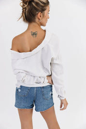 Jodie Natural Thin Stripe Button Down - FINAL SALE - JO+CO
