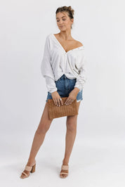 Jodie Natural Thin Stripe Button Down - FINAL SALE - JO+CO