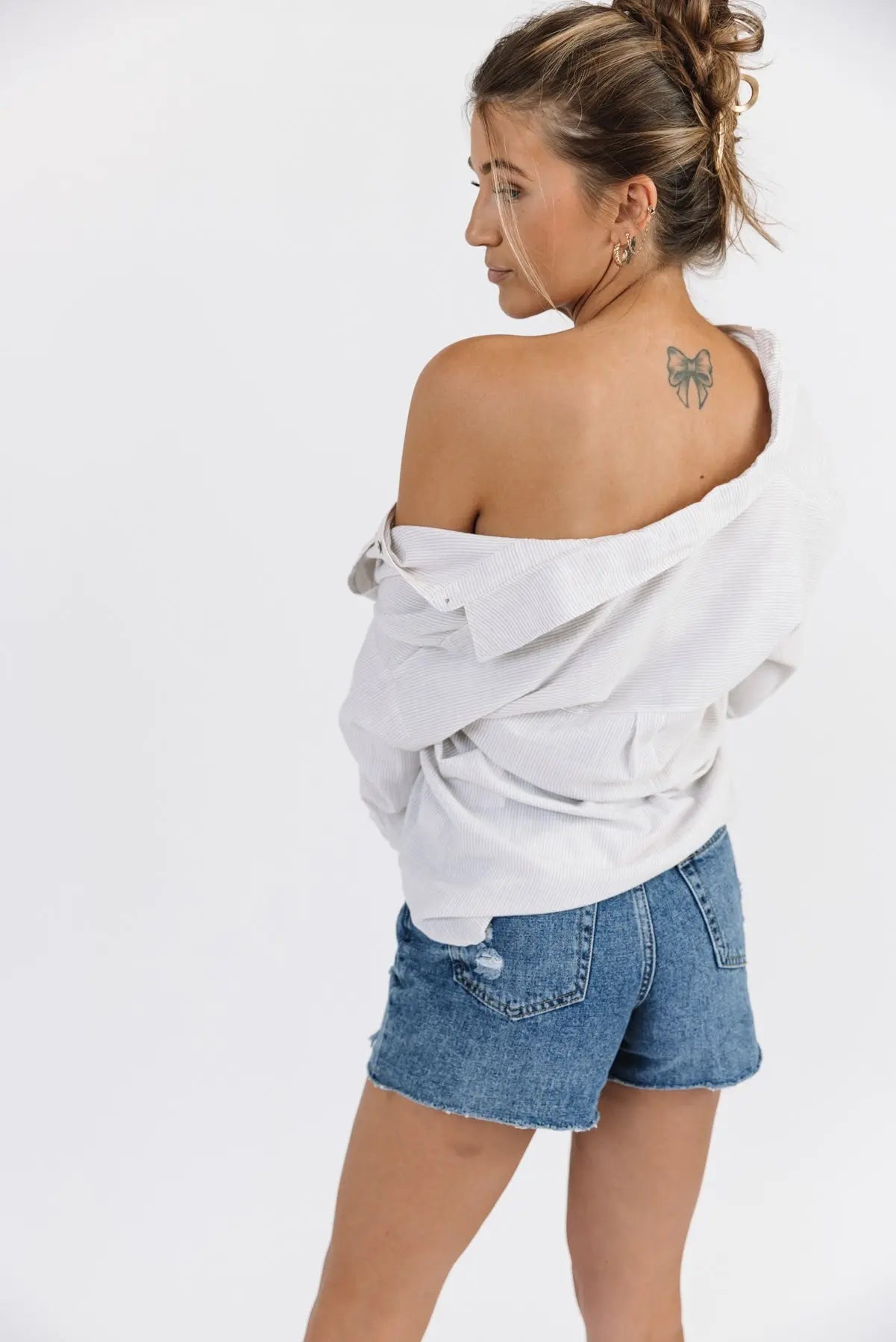 Jodie Natural Thin Stripe Button Down - FINAL SALE - JO+CO