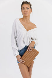 Jodie Natural Thin Stripe Button Down - FINAL SALE - JO+CO