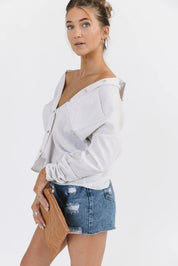 Jodie Natural Thin Stripe Button Down - FINAL SALE - JO+CO