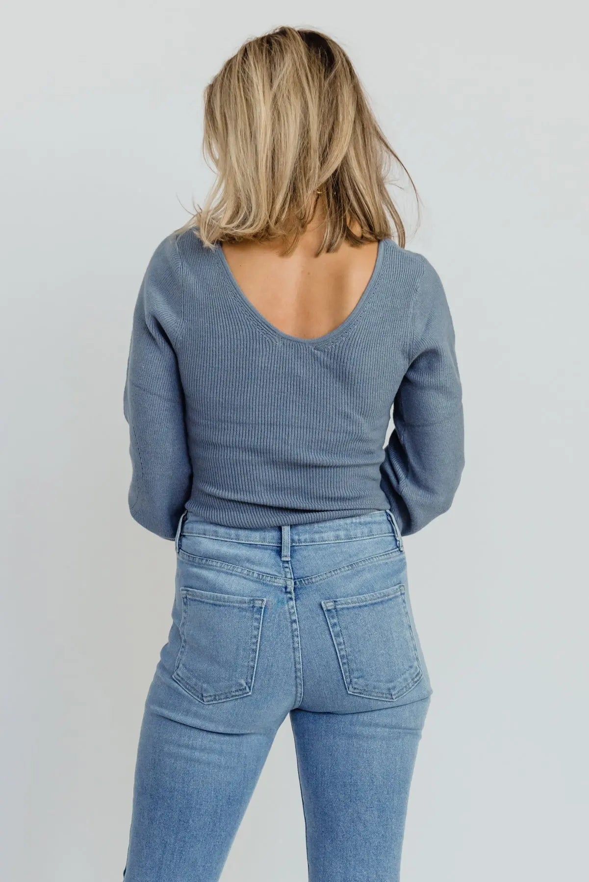 Layne Blue Knit Sweater Bodysuit - FINAL SALE - JO+CO