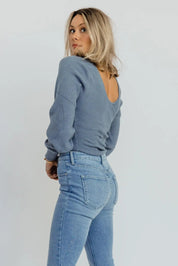 Layne Blue Knit Sweater Bodysuit - FINAL SALE - JO+CO
