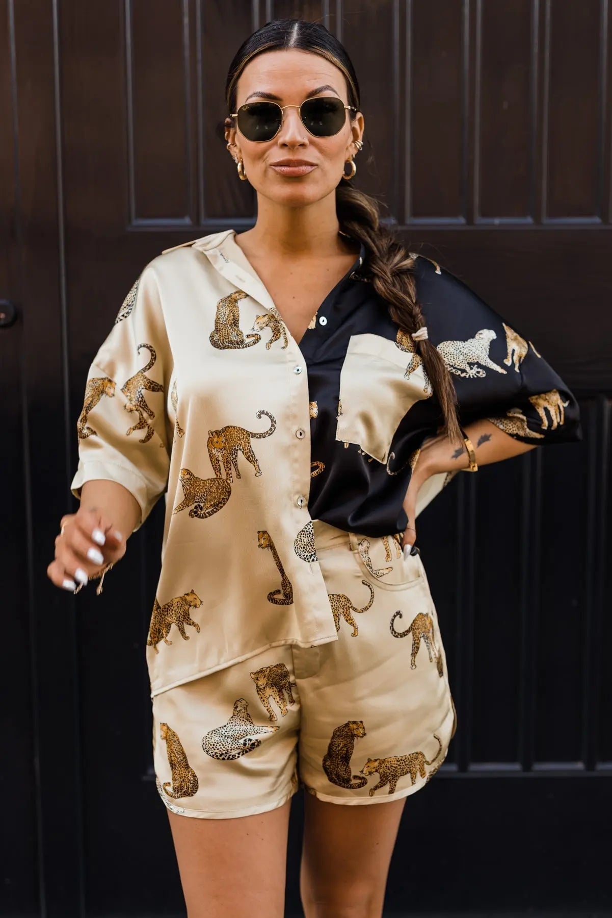 Lola Color Block Satin Cheetah Print Top - JO+CO