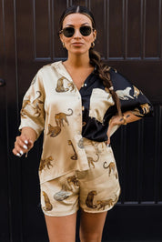 Lola Color Block Satin Cheetah Print Top - JO+CO