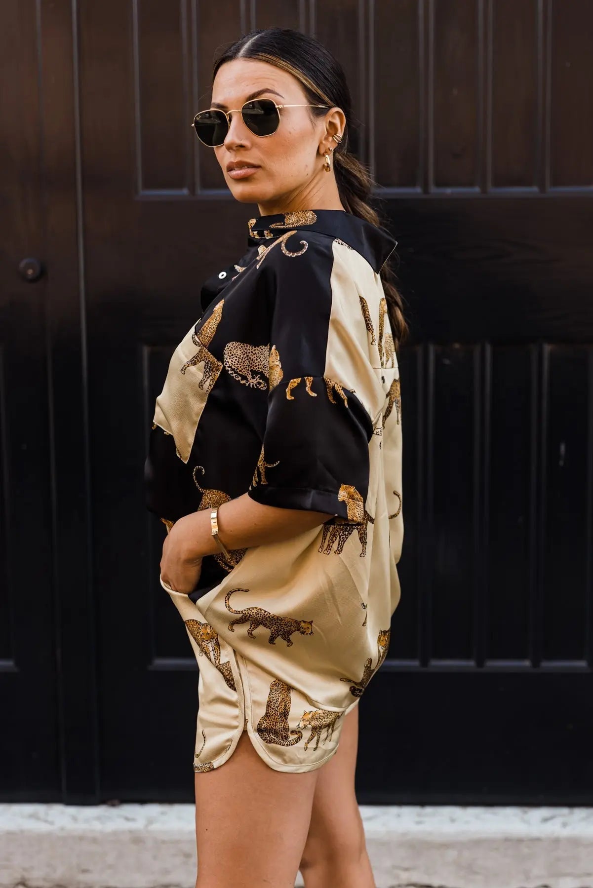 Lola Color Block Satin Cheetah Print Top - JO+CO