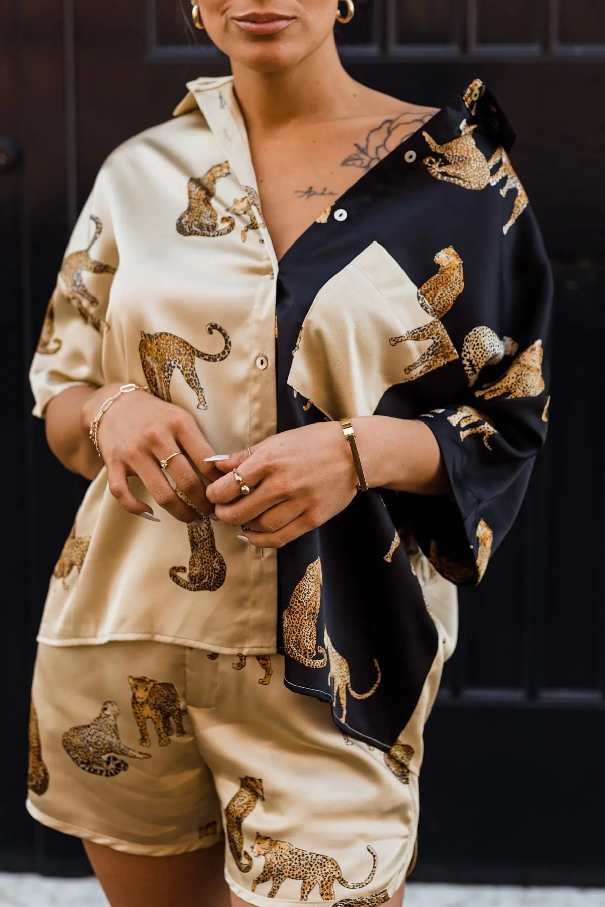 Lola Color Block Satin Cheetah Print Top - JO+CO