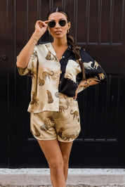 Lola Color Block Satin Cheetah Print Top - JO+CO