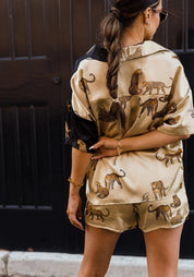 Lola Color Block Satin Cheetah Print Top - JO+CO