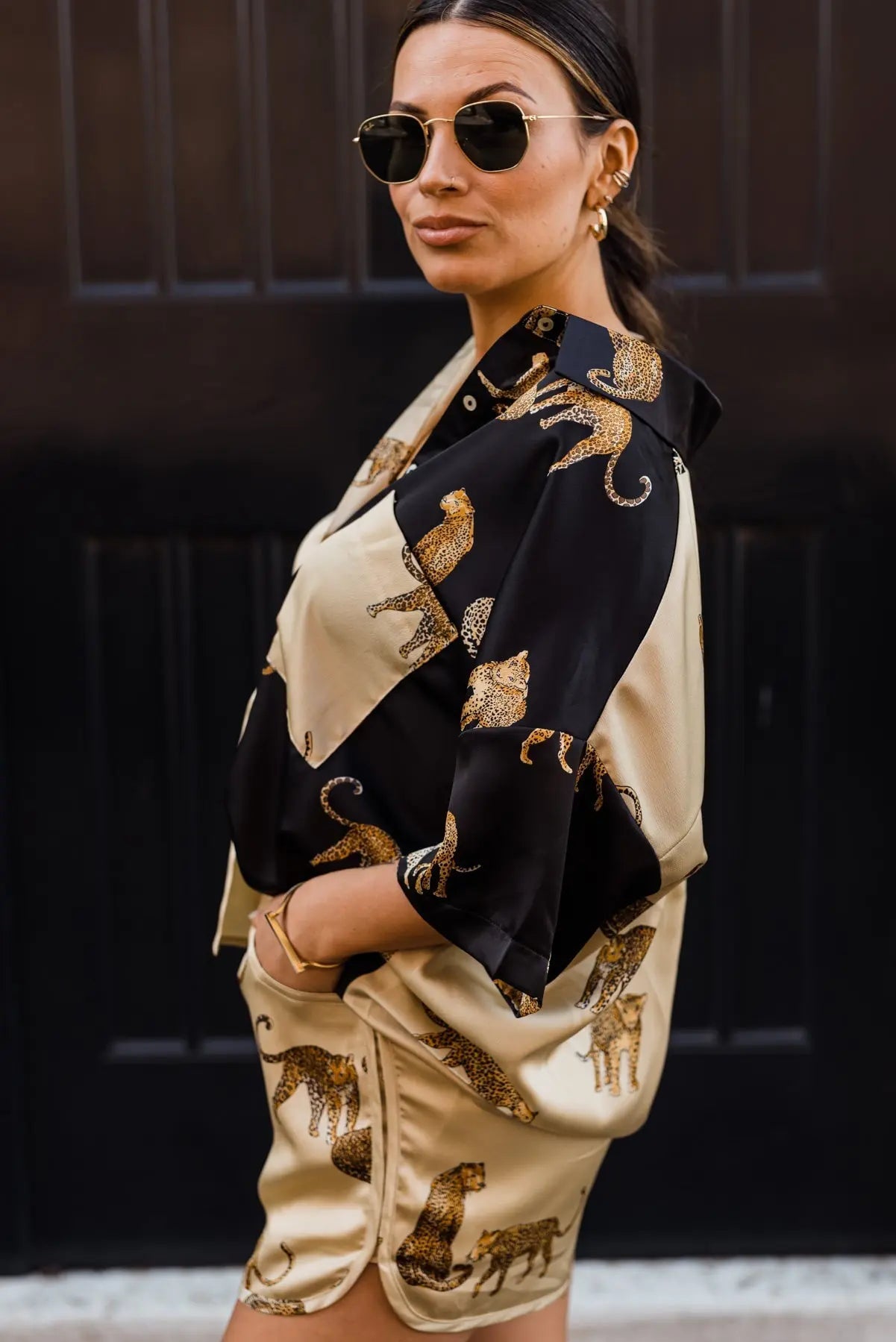 Lola Color Block Satin Cheetah Print Top - JO+CO