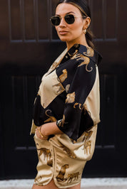 Lola Color Block Satin Cheetah Print Top - JO+CO
