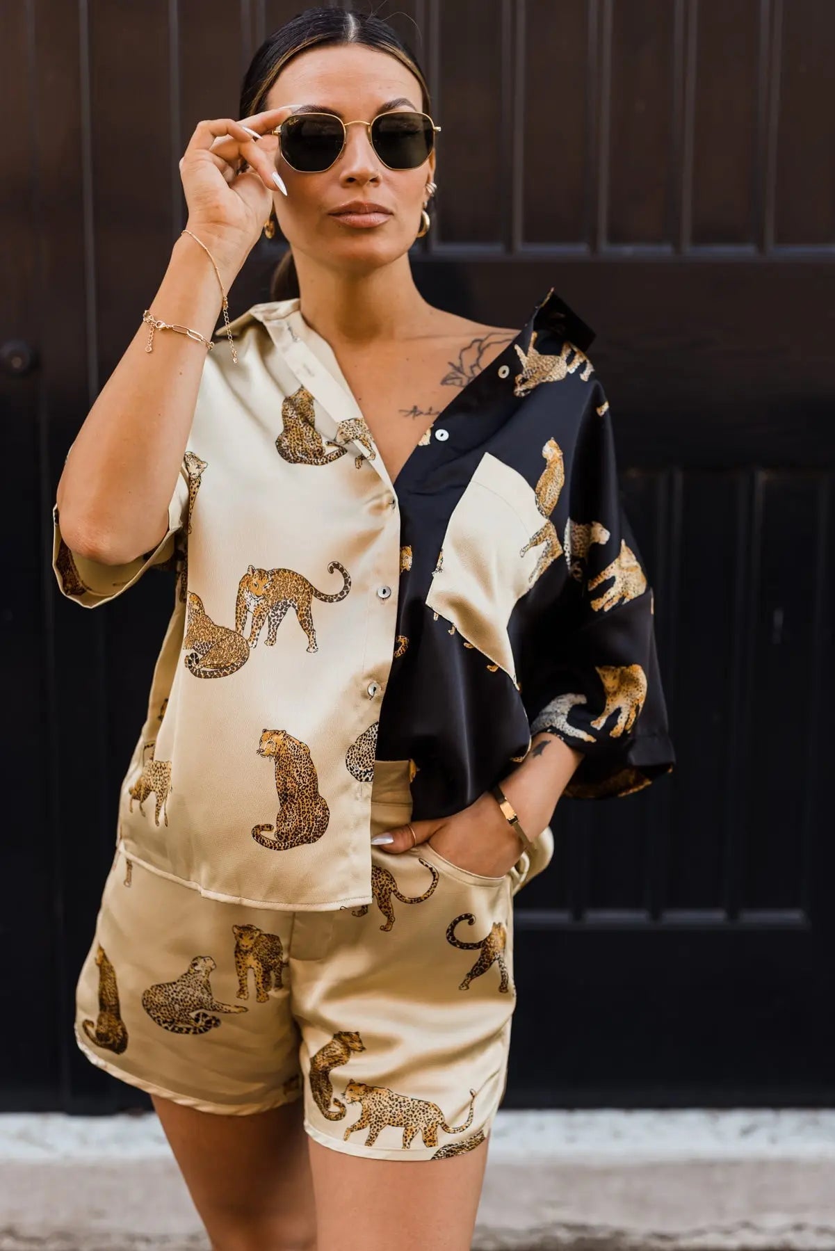 Lola Color Block Satin Cheetah Print Top - JO+CO