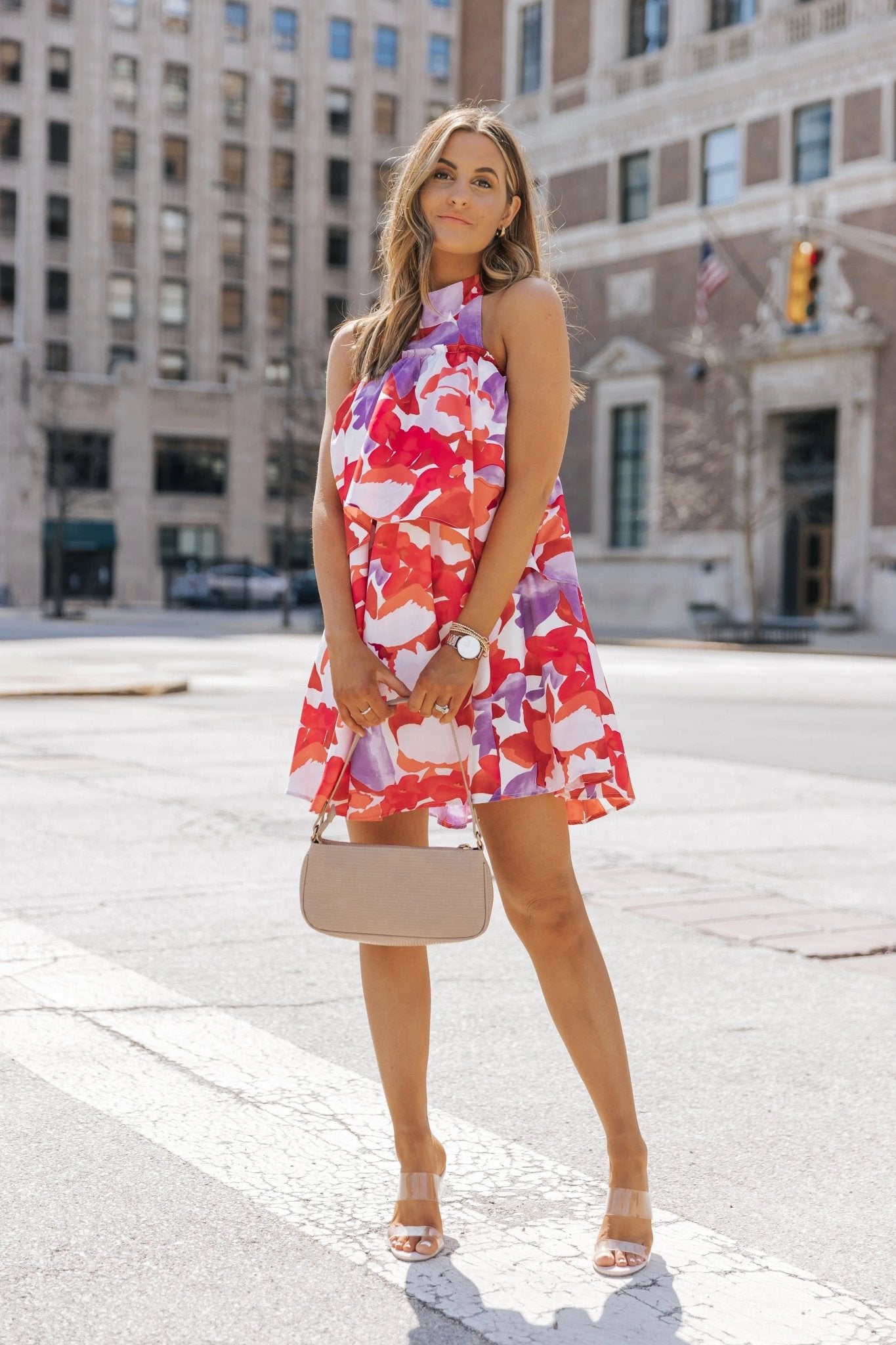 Maren Magenta Floral Halter Mini Dress - FINAL SALE - JO+CO