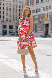 Maren Magenta Floral Halter Mini Dress - FINAL SALE - JO+CO