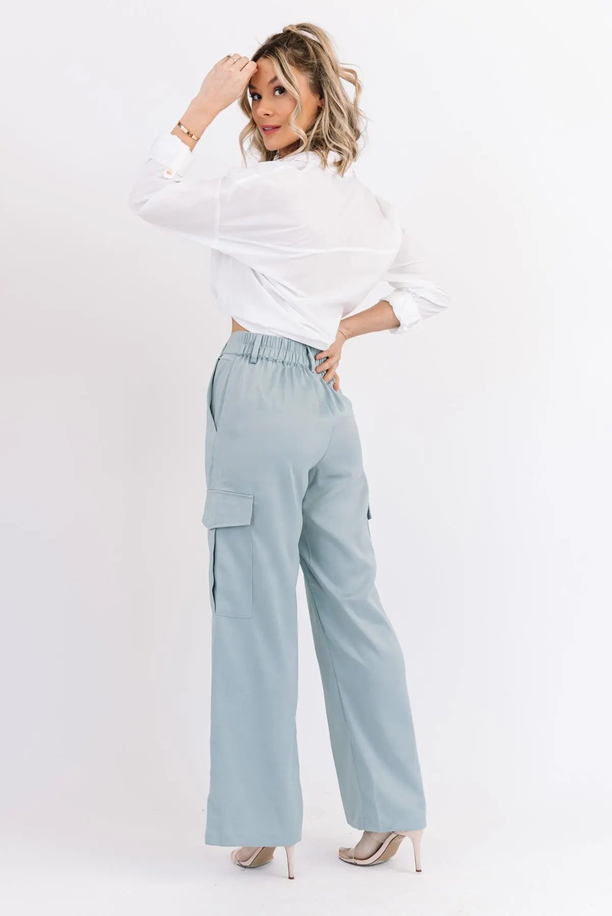 Nina Blue Satin Cargo Pant - FINAL SALE - JO+CO
