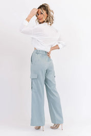 Nina Blue Satin Cargo Pant - FINAL SALE - JO+CO