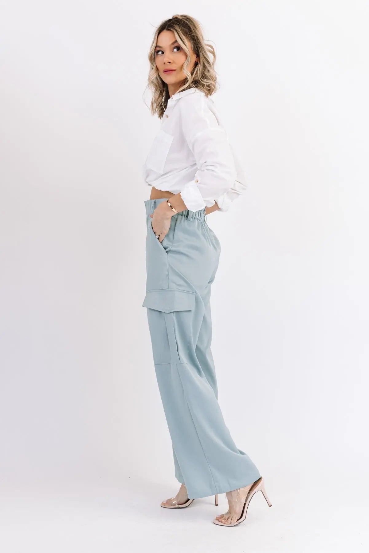Nina Blue Satin Cargo Pant - FINAL SALE - JO+CO