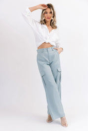 Nina Blue Satin Cargo Pant - FINAL SALE - JO+CO