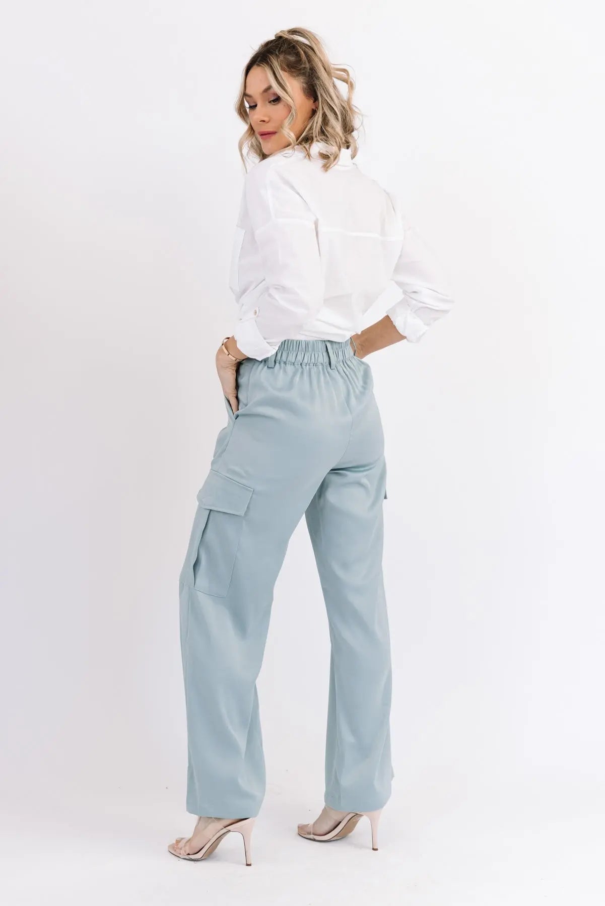 Nina Blue Satin Cargo Pant - FINAL SALE - JO+CO