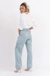 Nina Blue Satin Cargo Pant - FINAL SALE - JO+CO