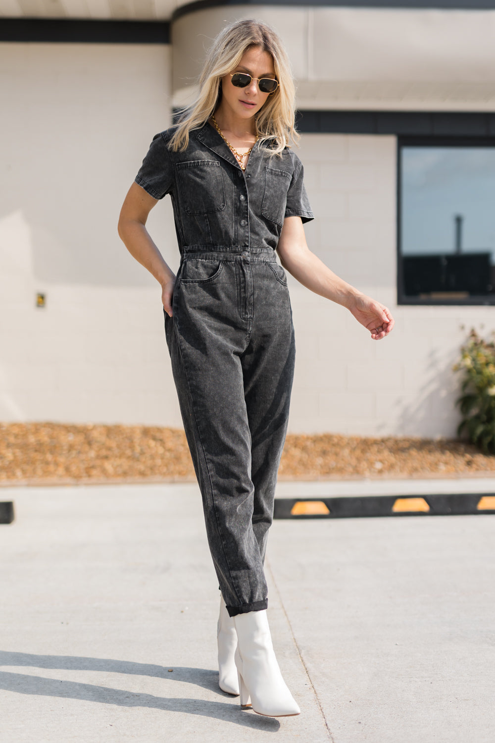 Only The Sweetest Denim Utility Pocket Jumpsuit - BLACK 135 JUMPSUITS/ROMPERS SMALL 