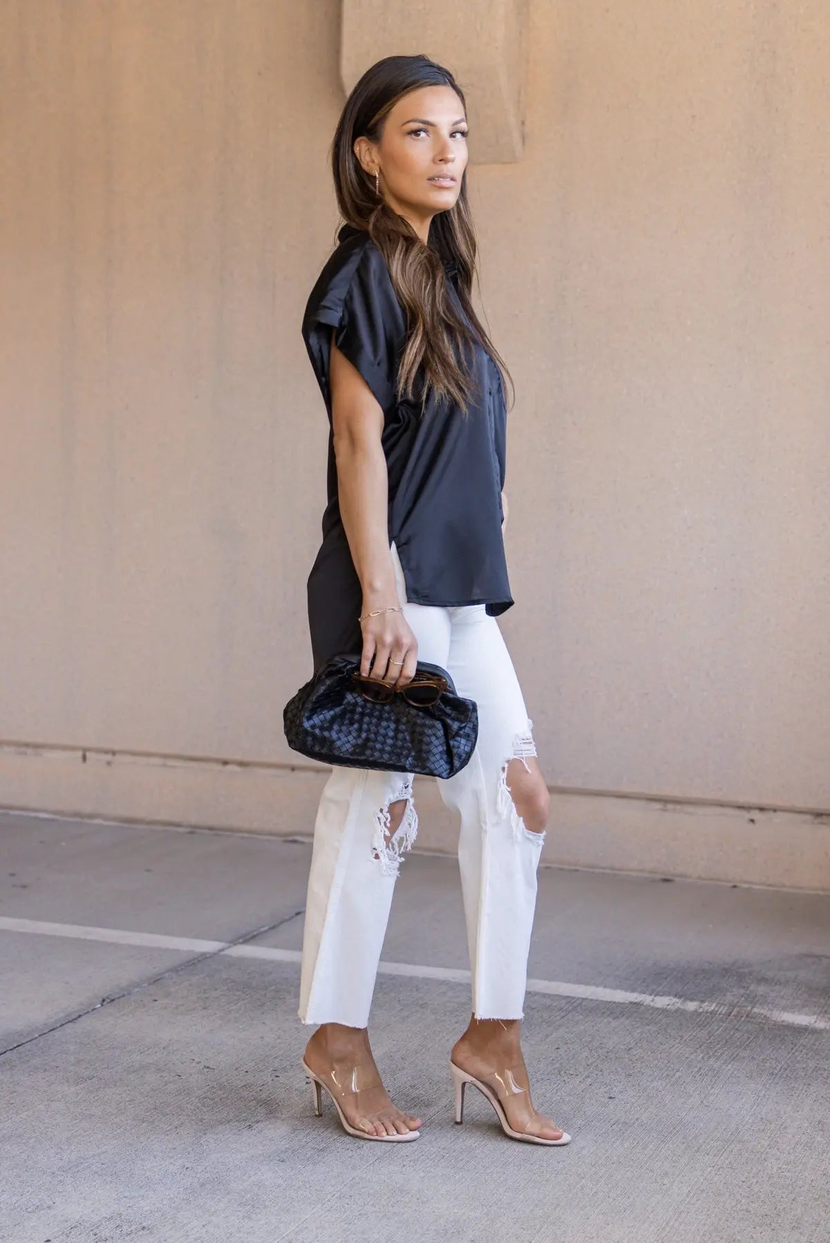Over The Top Black Satin Top - FINAL SALE - JO+CO