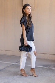 Over The Top Black Satin Top - FINAL SALE - JO+CO