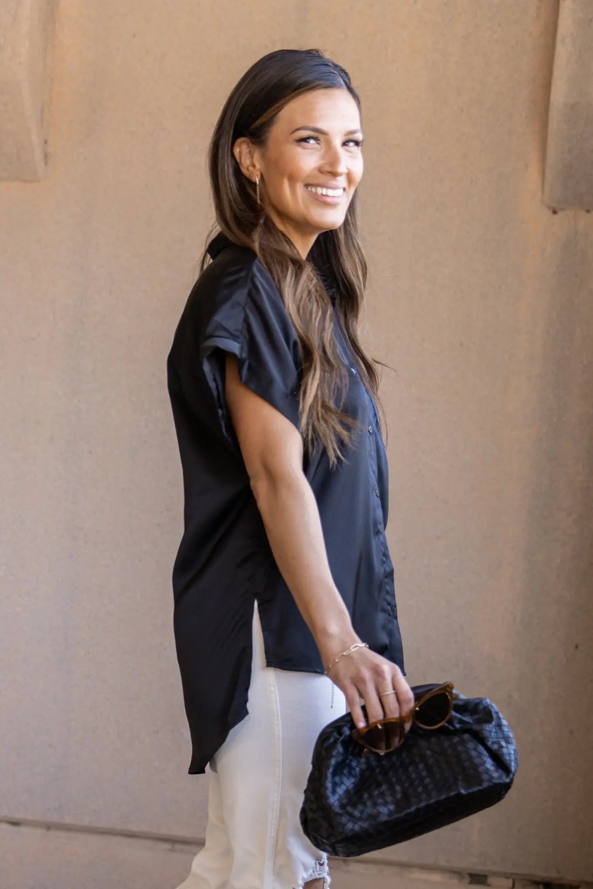 Over The Top Black Satin Top - FINAL SALE - JO+CO