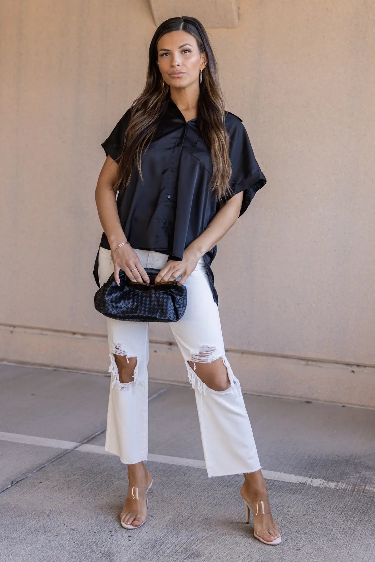 Over The Top Black Satin Top - FINAL SALE - JO+CO