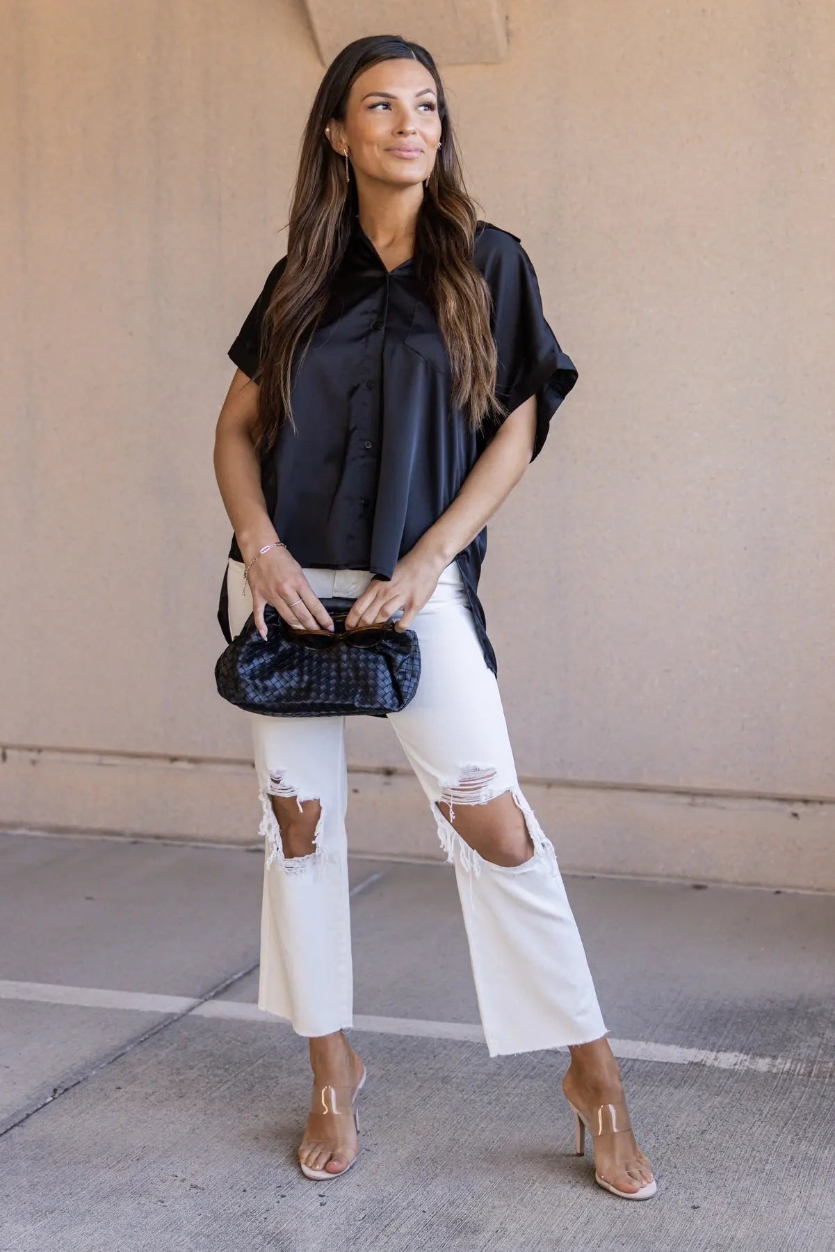 Over The Top Black Satin Top - FINAL SALE - JO+CO