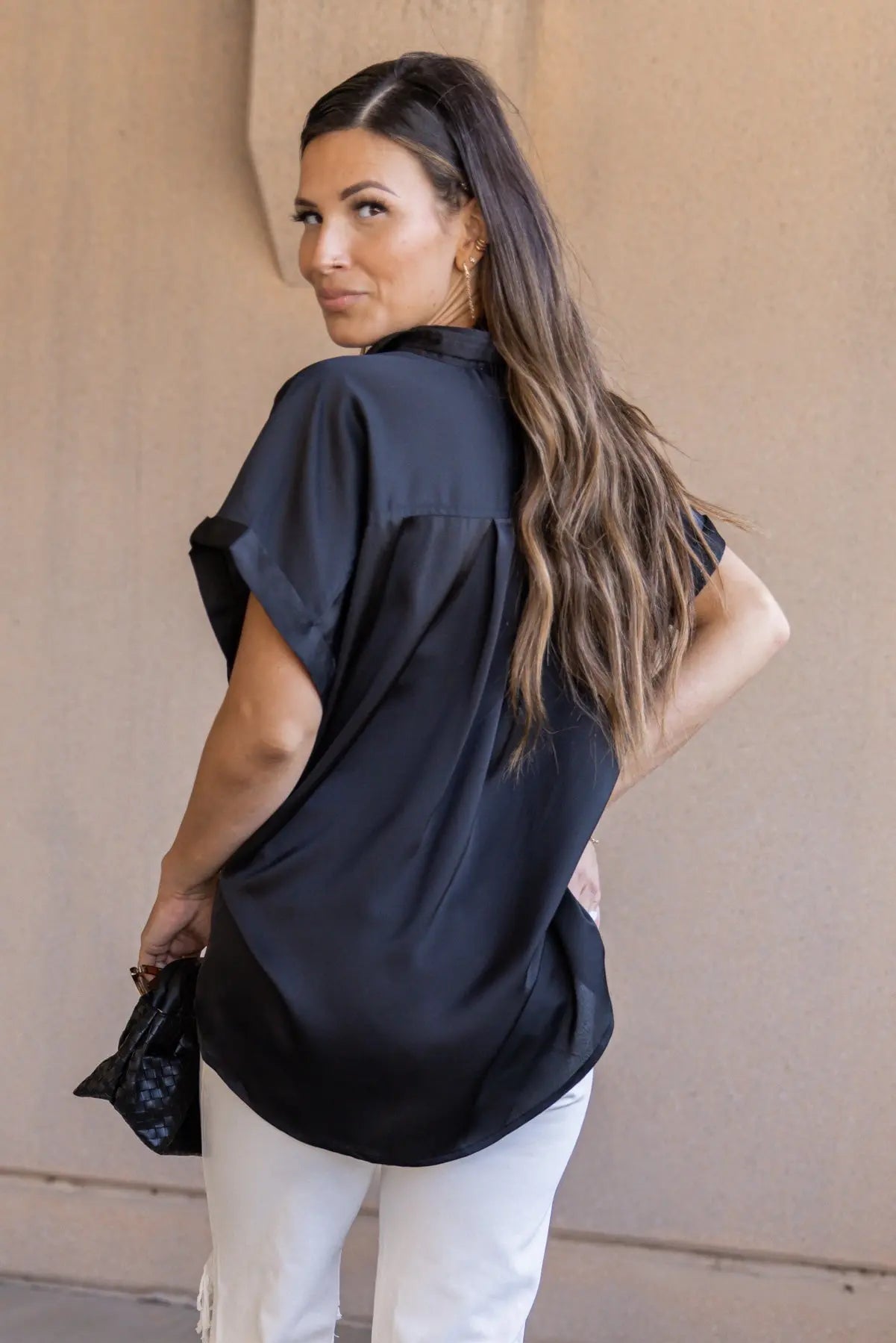 Over The Top Black Satin Top - FINAL SALE - JO+CO