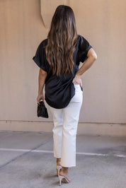 Over The Top Black Satin Top - FINAL SALE - JO+CO