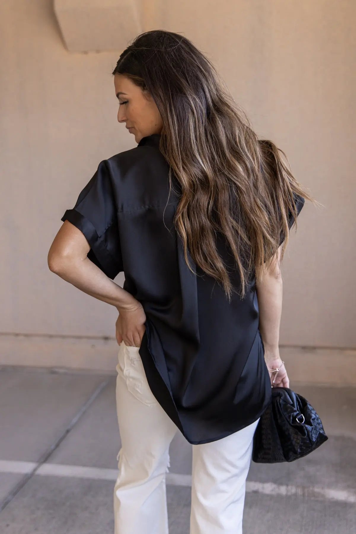 Over The Top Black Satin Top - FINAL SALE - JO+CO