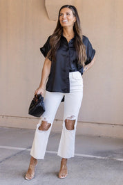 Over The Top Black Satin Top - FINAL SALE - JO+CO