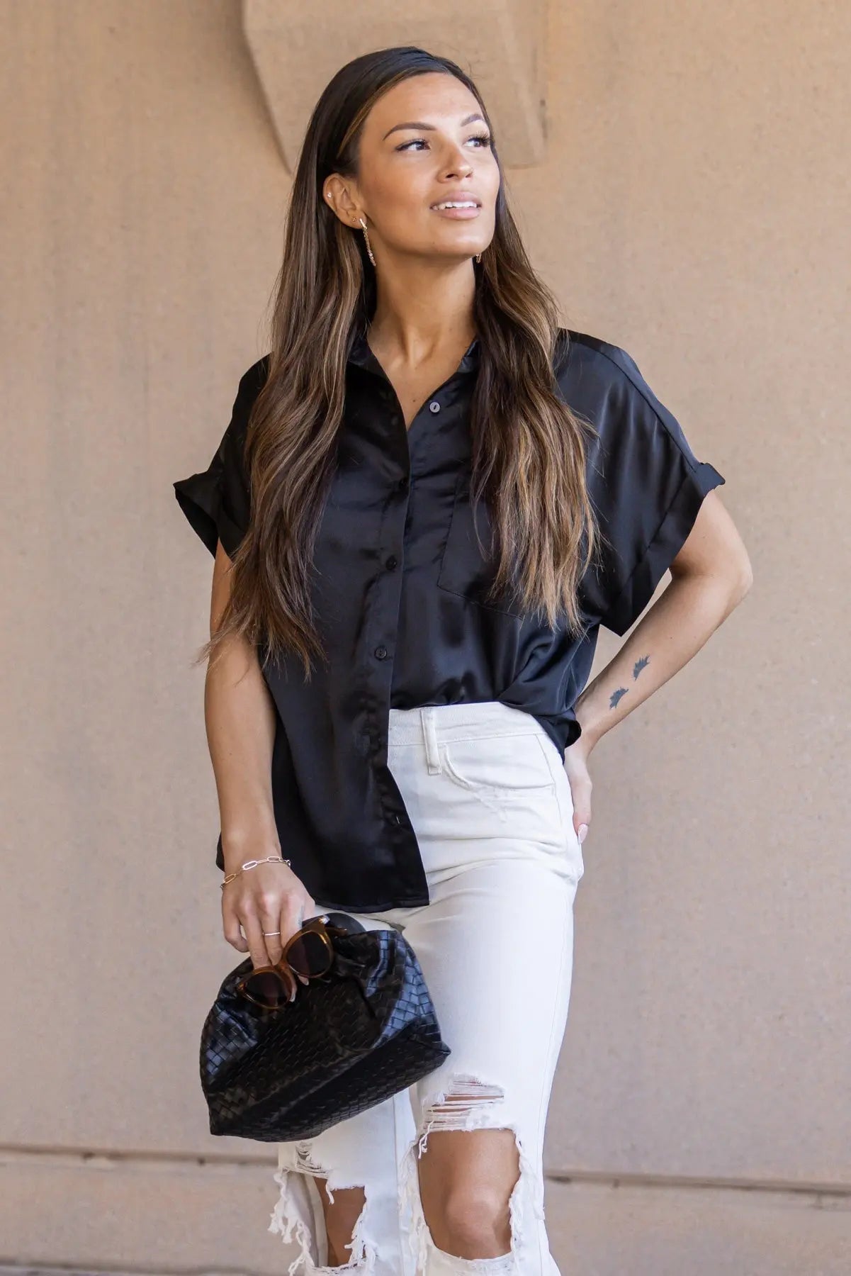 Over The Top Black Satin Top - FINAL SALE - JO+CO