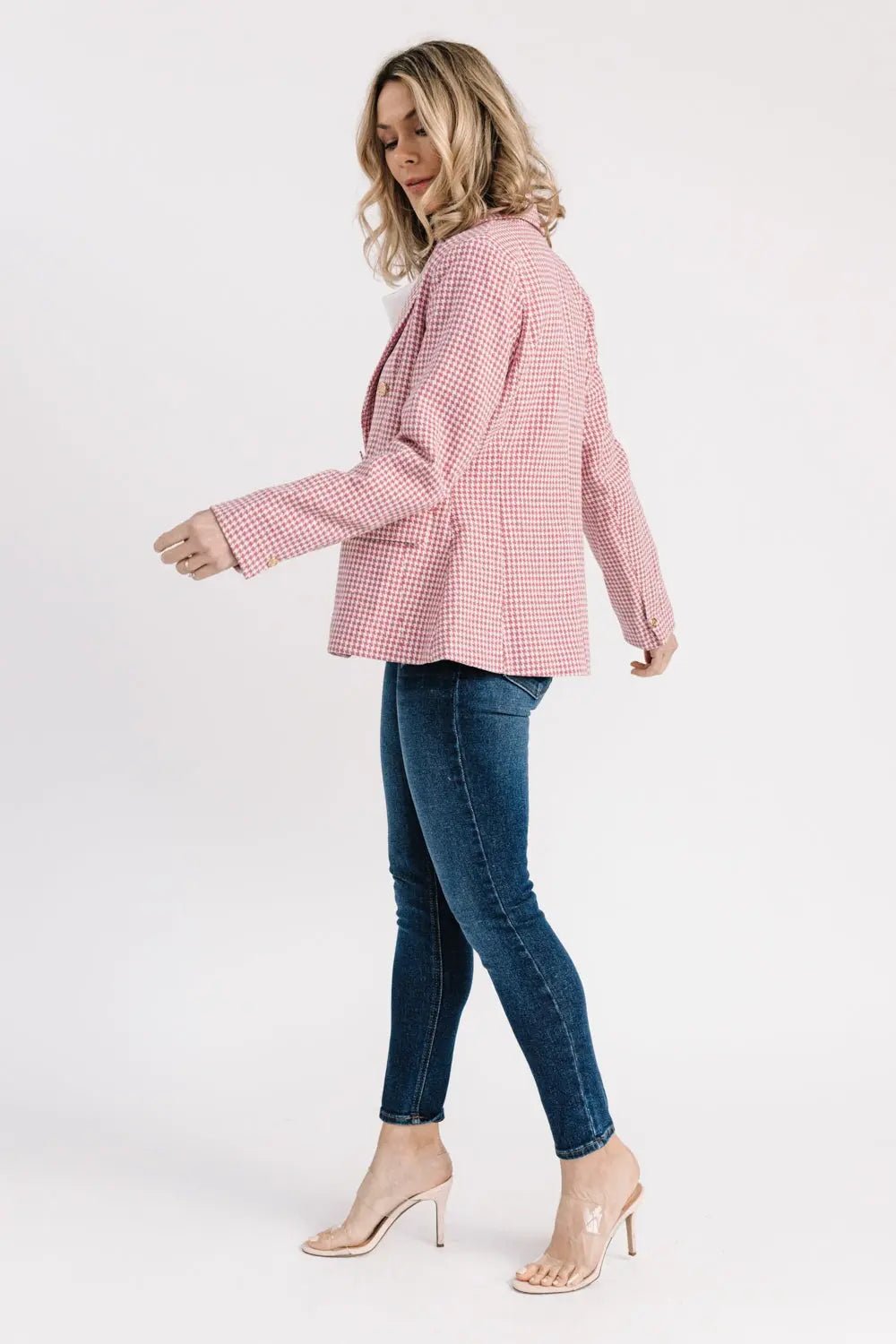 Palmer Pink Houndstooth Blazer - JO+CO