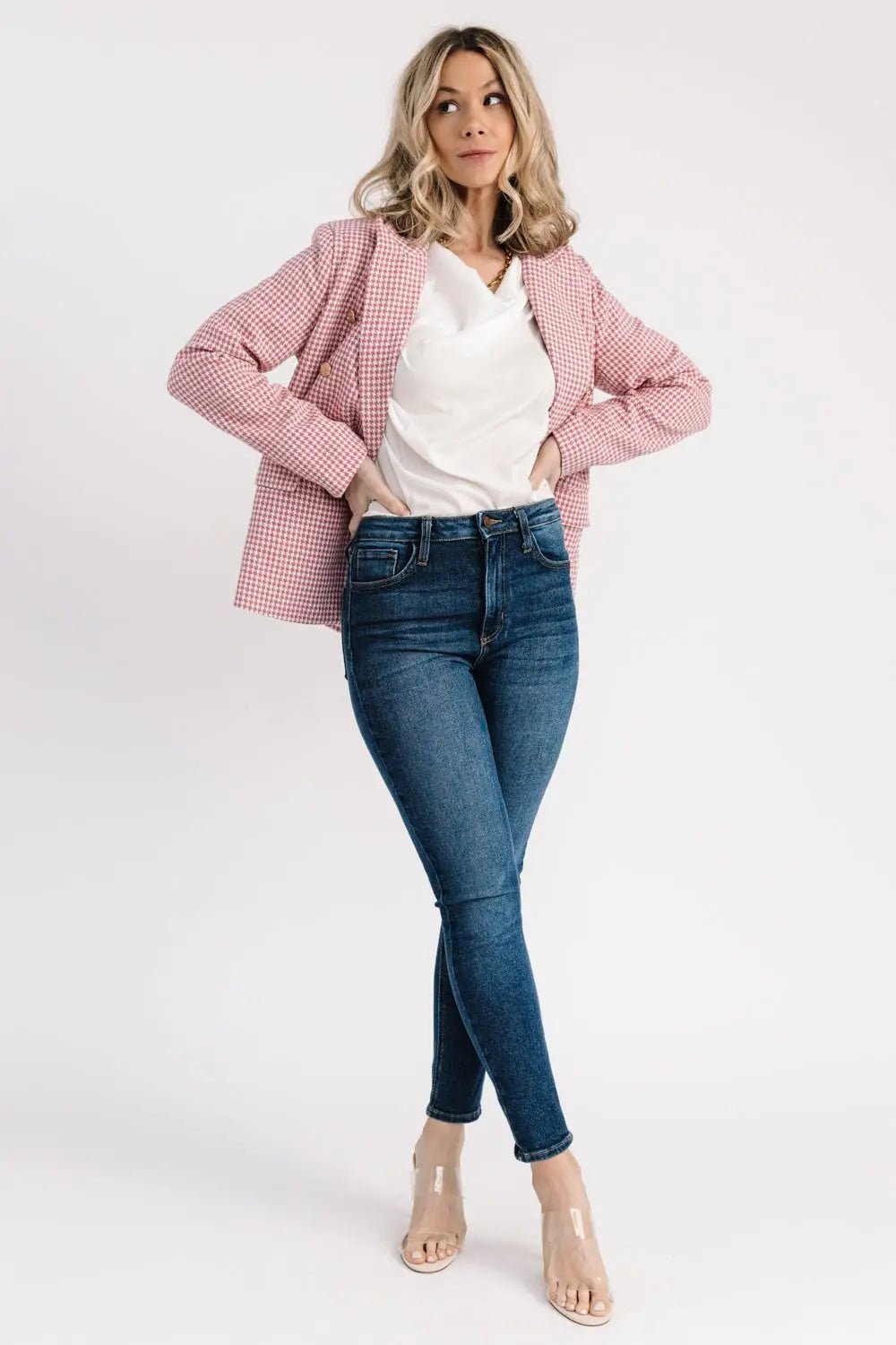 Palmer Pink Houndstooth Blazer - JO+CO