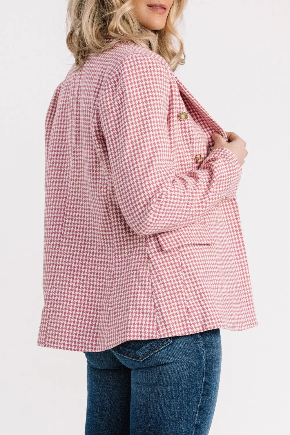 Palmer Pink Houndstooth Blazer - JO+CO