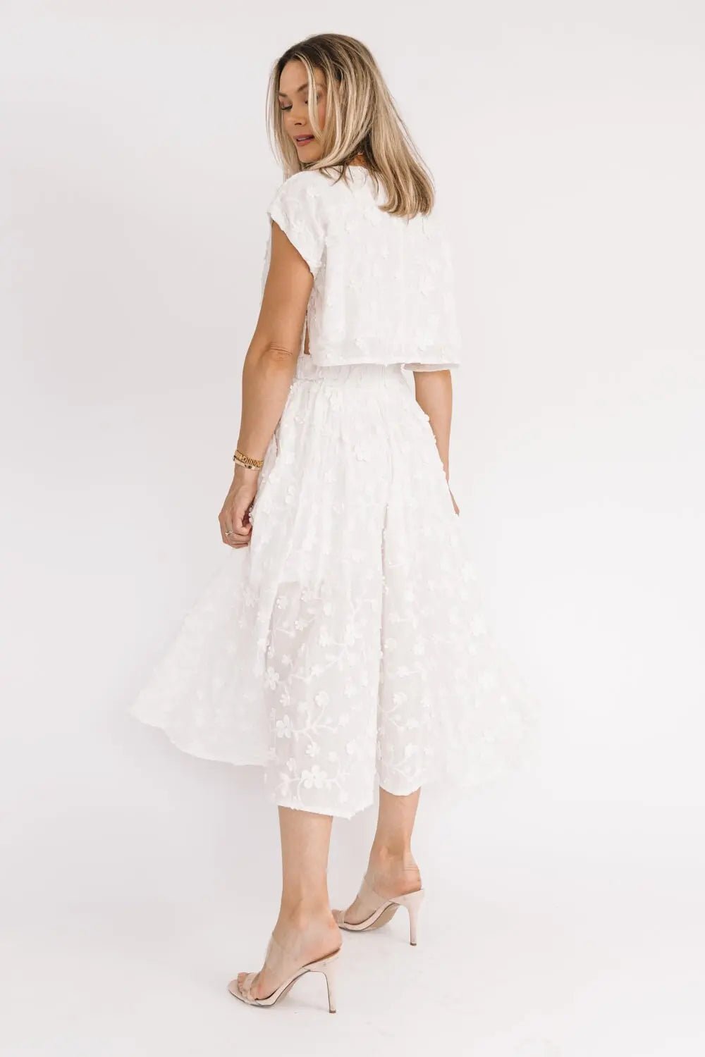 Petal Pop Off White Crop Top & Skirt Set - JO+CO