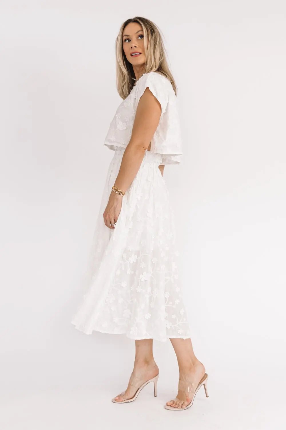 Petal Pop Off White Crop Top & Skirt Set - JO+CO