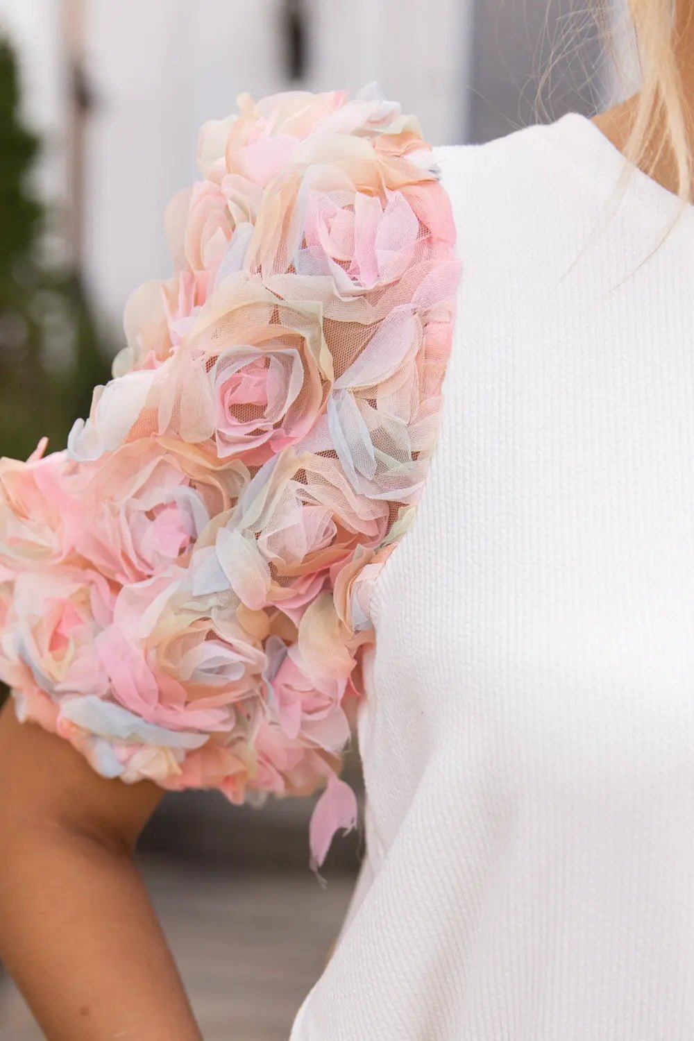 Petals & Posies White 3D Floral Top - JO+CO