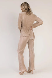 Plissé Panache Taupe Button Down Top - JO+CO
