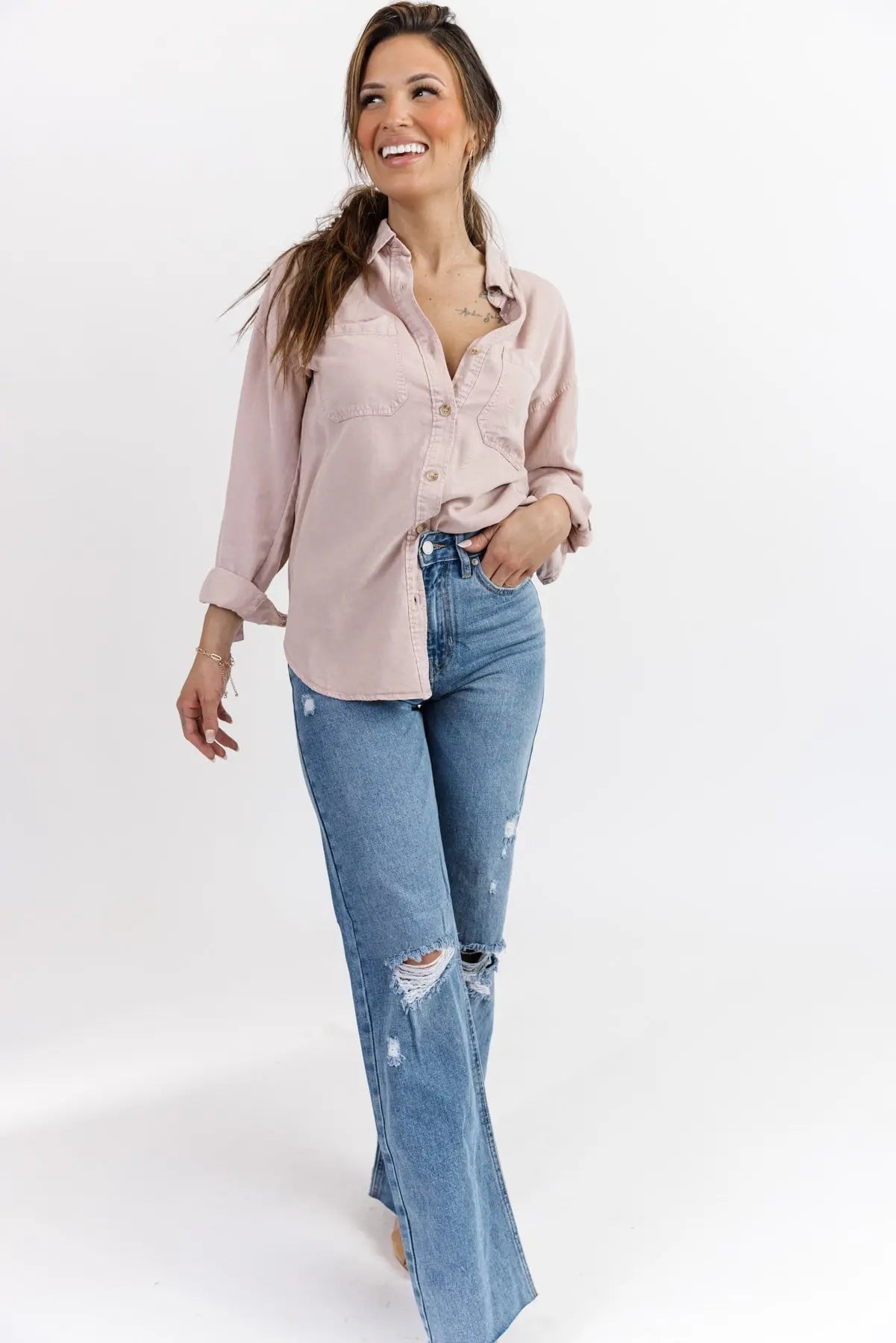 Raina Blush Tencel Oversized Utility Shirt - FINAL SALE - JO+CO