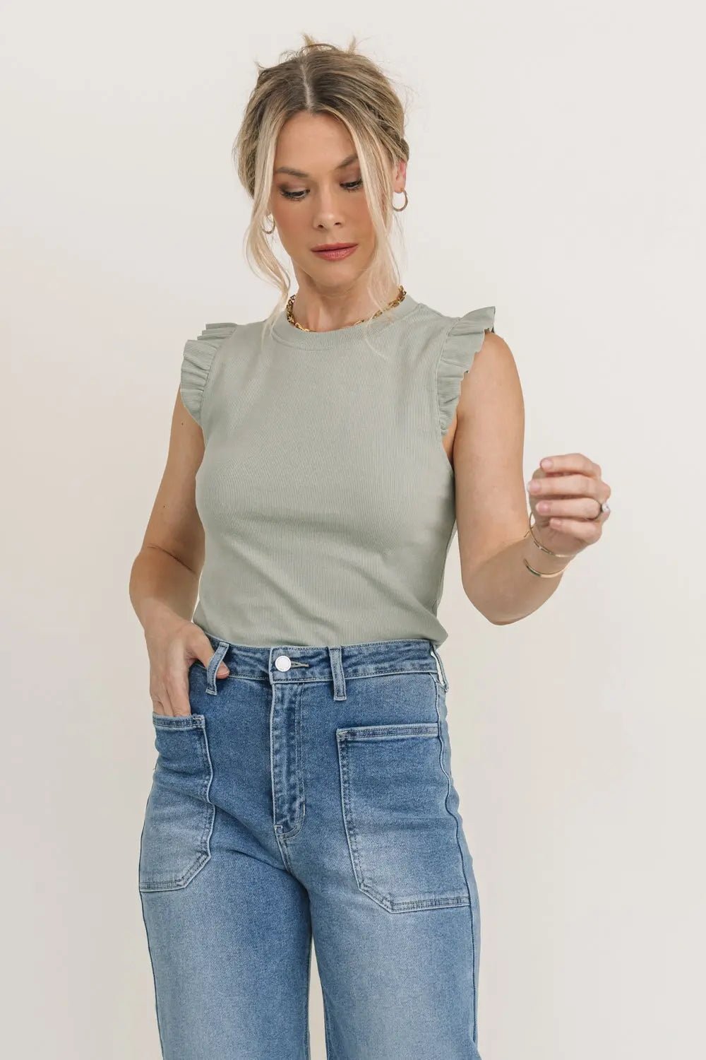 Ruffled In Romance Olive Knit Tank - FINAL SALE - JO+CO