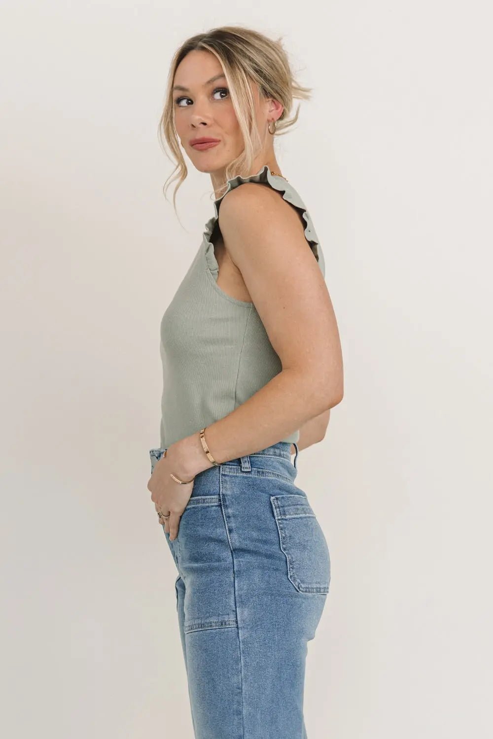 Ruffled In Romance Olive Knit Tank - FINAL SALE - JO+CO
